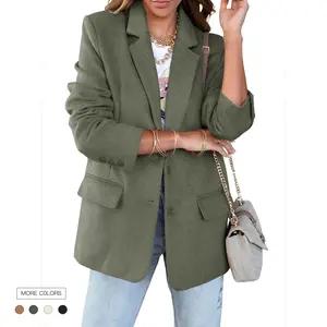 Women's Woolen Spandex Suit Blazer - Long-Sleeve Notch Lapel Open Front Jacket, Fitted Elegant Clothes for Casual Work Office Wear, Elegance