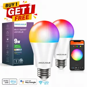 【Summer SLAE】ANGELlHALO Smart Light Bulbs, Color Changing A19 LED Light Bulb, Wi-Fi & Bluetooth Light Bulbs, 16 Million Colors RGBCW, Music Sync, 800 Lumens Effortless Group Control