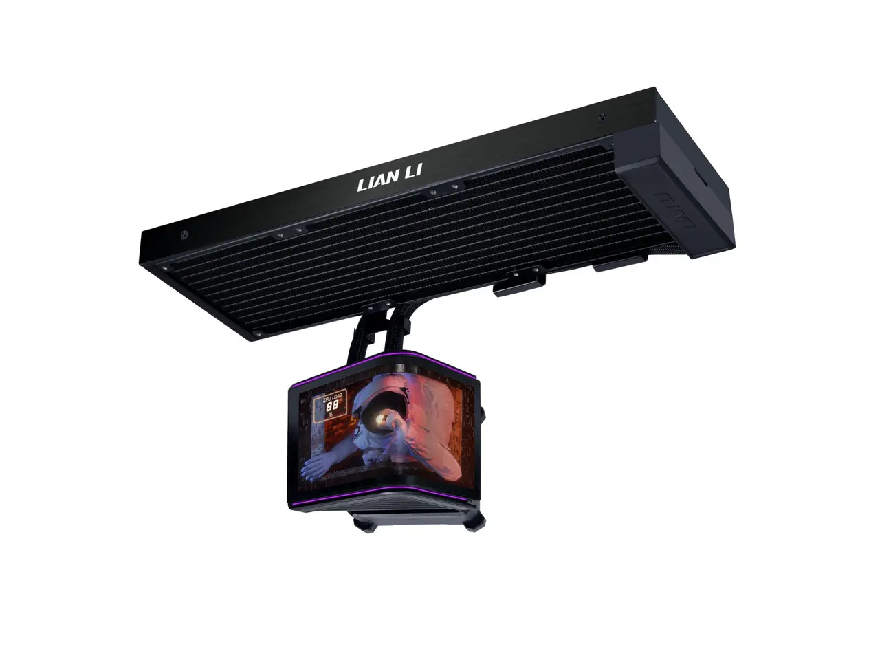 Lian Li Hydroshift II OLED Curved 360 Liquid CPU Cooler - Flexible Slide-Tube Clamp Coolant Pathway - Adjustable 6.67" OLED Screen - 3D Animation Effects - LGA 1851/1700, AMD AM5/4 -Black(HS2OLDC36NB)