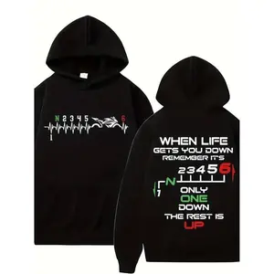 Men Motorcycle Biker Hoodie With Heartbeat Line And Inspirational Quote Print Relaxed Fit Pullover For Autumn Winter Comfortable Biker Apparel