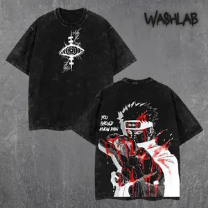 Retro You Should Know Pain - Akatsuki, Naruto - Shippuden Tee Washed – Double Sided Print Oversized Acid-Washed Heavyweight Cotton T-Shirt – Unisex Anime Tee, Perfect Gift for Anime Fans and Lovers Menswear Tops