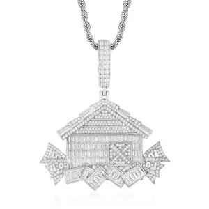 【#P914】Home & Generational Wealth Pendant UCCIYO 18k Gold-Plated Lab-Created Moissanite S925 Sterling Silver Moissanite Pendant Necklace For Women Men Hip Hop Jewelry Gift