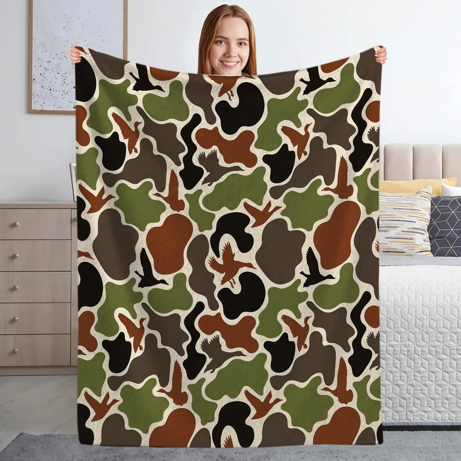 Camouflage Military Pattern Flannel Throw Blanket - Relaxing Tactical Accent for Sofa, Dorm Room Lounge Space, Boys’ Bedroom - HousewarmingBirthday Holiday Gift for Camo Style Lovers (TikTok Shop Back to Sch