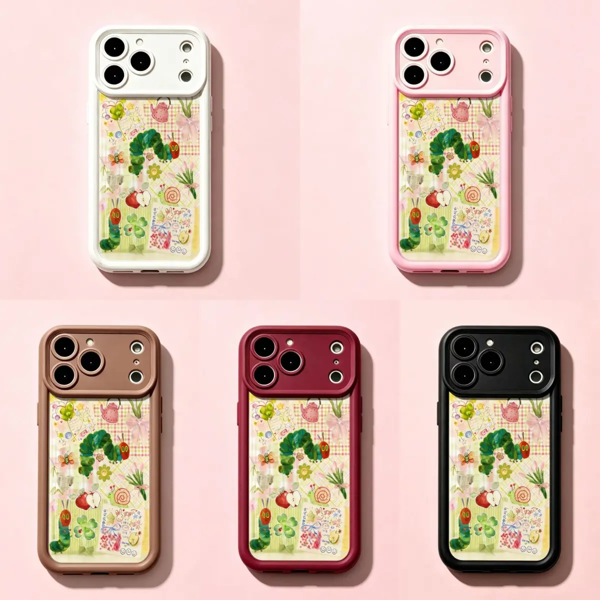Caterpillar Gingham Collage Phone Case|Cute Gingham & Floral Print Shockproof Cover with Multi-Color Frames For iPhone 17 Pro Max 16 15 14 13 mini 12 mini 11 for Samsung S21 S22 S23 S24 S25 S26 Phone Case|Gift for Her