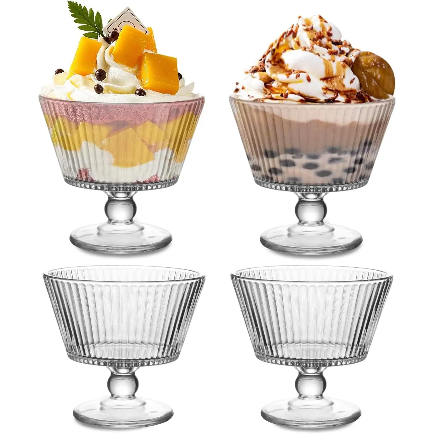 9oz Glass Dessert Bowls,  Dessert Bowls & Cups - Thickened Sundae Cups , for Ice Cream, Fruit, Pudding,small snacks, Yogurt, and Appetizers (4)
