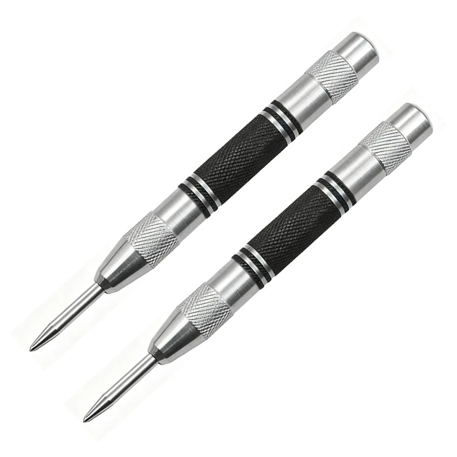 2Pcs Heavy Duty Automatic Center Punch, 5'' Premium Steel Spring Loaded Center Hole Punch, Adjustable Spring Impact Center Marker Scriber Tool for Metel, Plastics, Wood, Glass