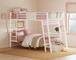 Sikaic Twin Over Twin Bunk Bed with Desk, RGB LED Lights & Charging Station, Metal Bunk Bed with Storage Shelves, Power Outlets, Safety Guardrails & Ladders, Space-Saving Bed for Kids and Teens