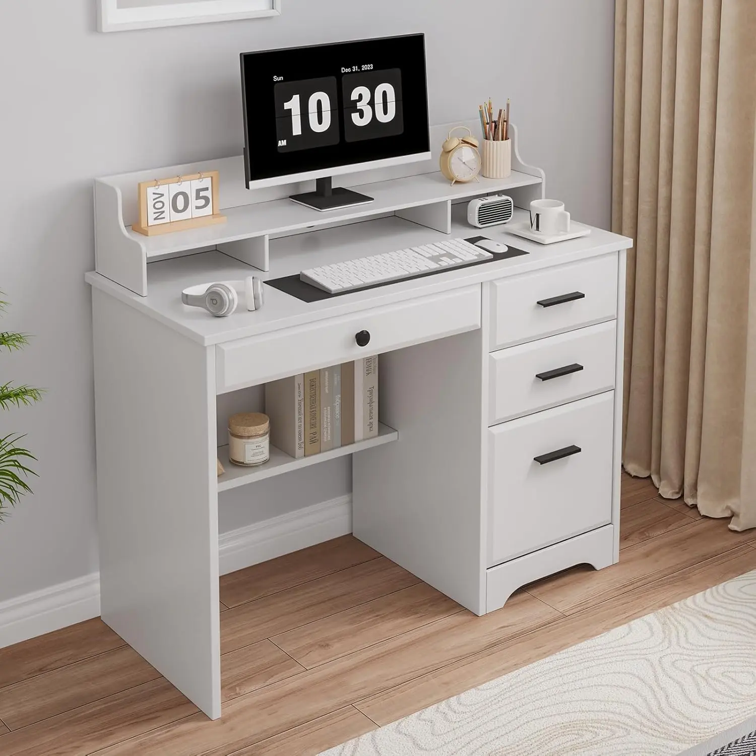 [DealsForYouDays][Summerwins] HOMBCK Home Office Desk with 4 Drawers & Hutch, Computer Table for Bedroom summer garden,fathers day gift ideas