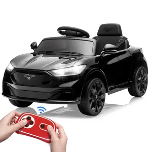 Ford Mustang License Electric Ride On Car for Kids 12V with Remote Control Power Wheels LED Lights 2 Speeds Music Adjustable Safety Harness 4-Wheel Drive