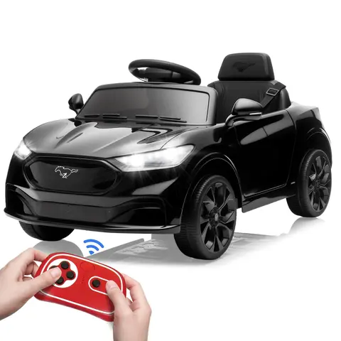 12V Licensed Ford Mustang Battery-Powered Ride-On Car for Boys (3-8 Years), All-Terrain Capable 4-Wheel Drive Toys, Remote Control, 2 Speeds, LED Lights, On-Board Music, Adjustable Safety Harness, Rechargeable, Realistic Look