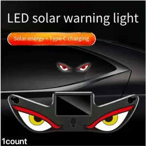 Solar Devil Eye Car LED Window Light, Type-C Dual Power, Vibration Sensor, Dynamic Suction Cup, Ambient Light for Cars and Trucks