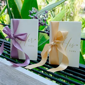 Vow book set, wedding vow book, vow notebook for bride and groom, 4 pages per set, 7.88*5.5 inches, wedding booklet for bride and groom, wedding supplies (two ribbons included - random color)