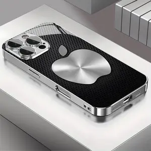 Metallic Silver Stylish Electroplated Tempered Glass Cellphone Case with Screen Protector - Shockproof Protection for iPhone 11,12,13,14,15,16,17 Plus Pro Max Mobile Phone Accessory