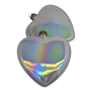 Iridized “Pearl White” Glass Heart Ornaments – Set of Two