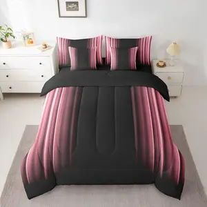 Abstract Ombre Comforter Set with Sheets Kids Teens Pink Black 7 Piece Bedding Set Room Decor ,Reversible Black