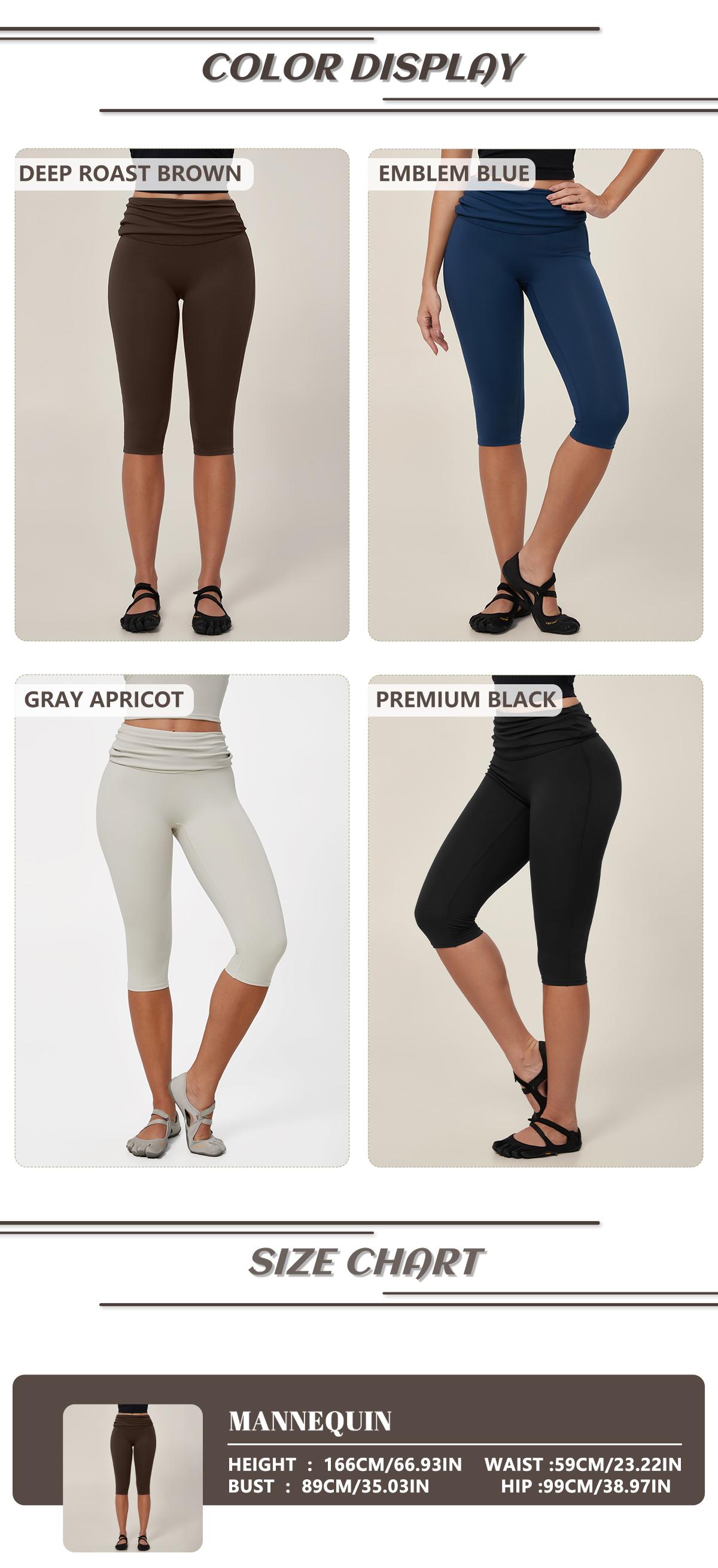 TIMEOFF Women's Fold‑Over Waist Knee‑Length Leggings - Two‑Way Wearable, Butt‑Lifting Design, Stretchy Breathable Fabric | Tummy Control, Non‑Slip, No Ride‑Up | Ideal for Yoga, Gym, Running & Casual Wear