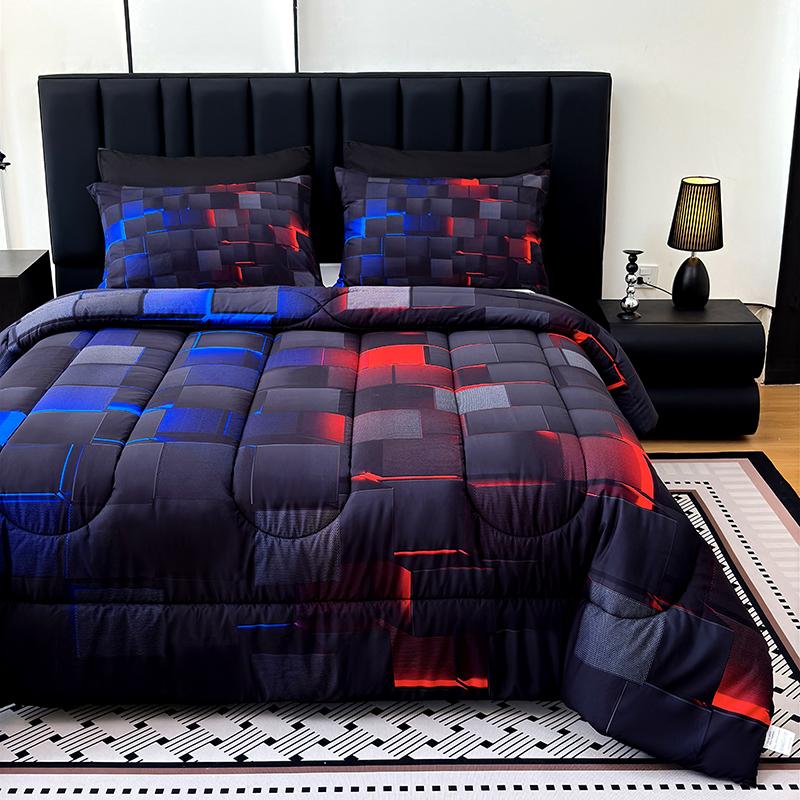 Four Seasons Technology Bedding Set 3 /7 piece quilt set, digital printing, available all year round, a must for avant-garde bedrooms, instantly adding a cyber atmosphere, a modern room quickly refreshed, technology-themed bedding, bedroom decoration,