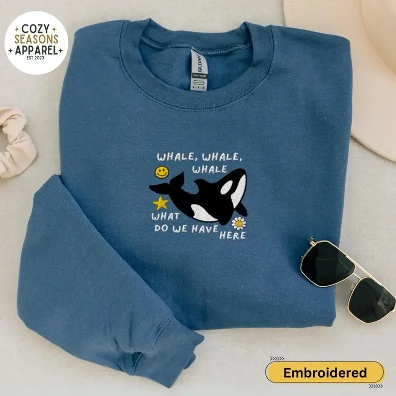 Embroidered Orca Whale Sweatshirt, All Is Whale Sweatshirt, Whale Sweater, Beach Crewneck, Positivity Sweatshirt, Marine Biology Gift, Ocean Sweatshirt, Funny Sweatshirt, Ocean Lover Gift, Nature Lover Gift, Nature Sweatshirt