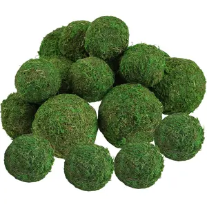 18 Pack Decorative Faux Dried Moss Balls- 6pcs 3.1" Artificial Green Plant Mossy Globes+ 12pcs 2.2" Handmade Sphere Moss Gift for Home Dough Bowl Vase Chinoiserie Decors Party Wedding Display