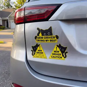 3 Cat Car Magnet Set, Fun Medium Size Magnets for New Drivers, Safety Warning Label Included, Perfect for Student Drivers