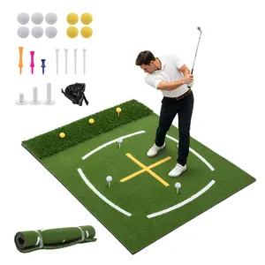 5'x4' Heavy-Duty Golf Hitting Mat with Cross Stance Guide & 7 Tee Positions, Indoor-Outdoor Backyard Garage Training Turf, Includes Balls, Tees & Strap