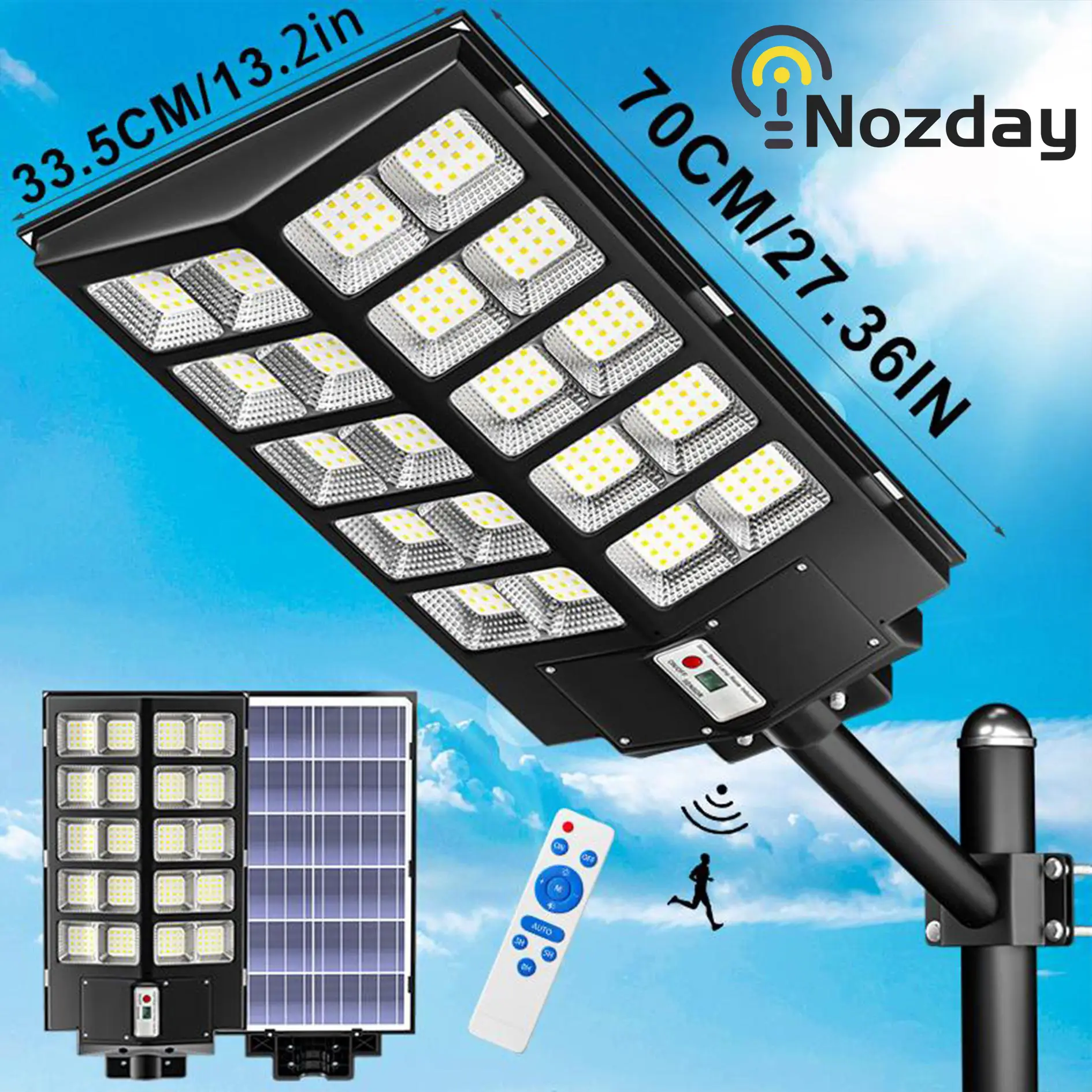Nozday SL-7200W IP67 320800LM Solar Street Light - Dusk To Dawn Motion Sensor Path Light With Remote Control, Lithium Battery, And Wide Angle Lamp For