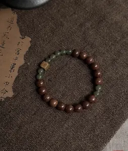Zen Style Old Temple Moss | Golden Silk Sandalwood & Hetian Jade 6-8mm Beaded Bracelet for Men Women