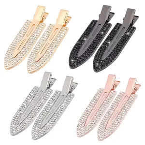 8PCS No Crease Hair Clips,Rhinestone No Bend Flat Barrettes,Diamond Metal Pin for Makeup Bang,Styling Tool for Women Girls, Silver Gold Black