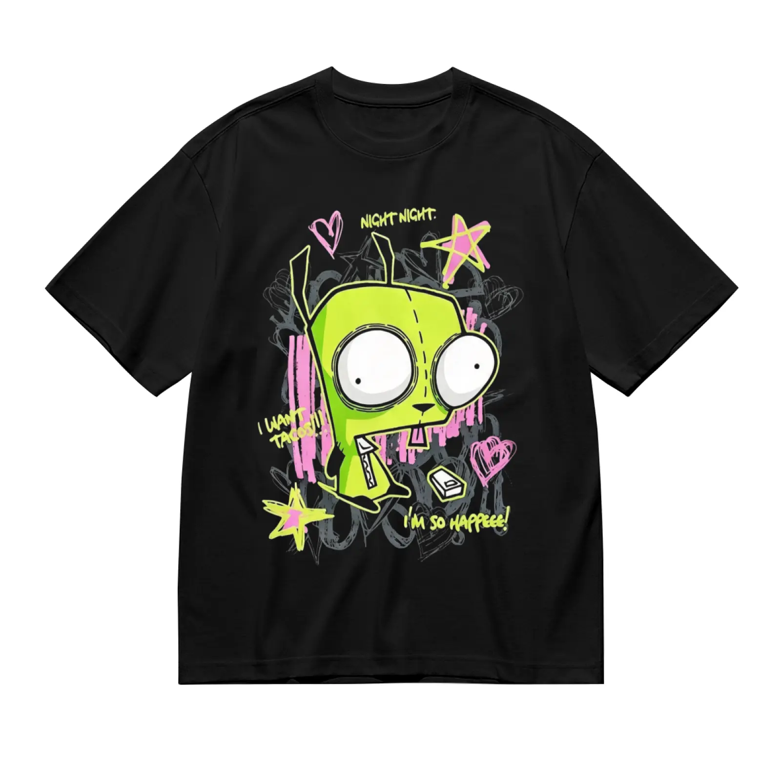 Unisex Vintage Alien Cartoon Inspired Graphic T‑Shirt, 100% Pure Cotton Short Sleeve Tee, Retro 90s Nostalgia Y2K Harajuku Summer Streetwear Casual Tops