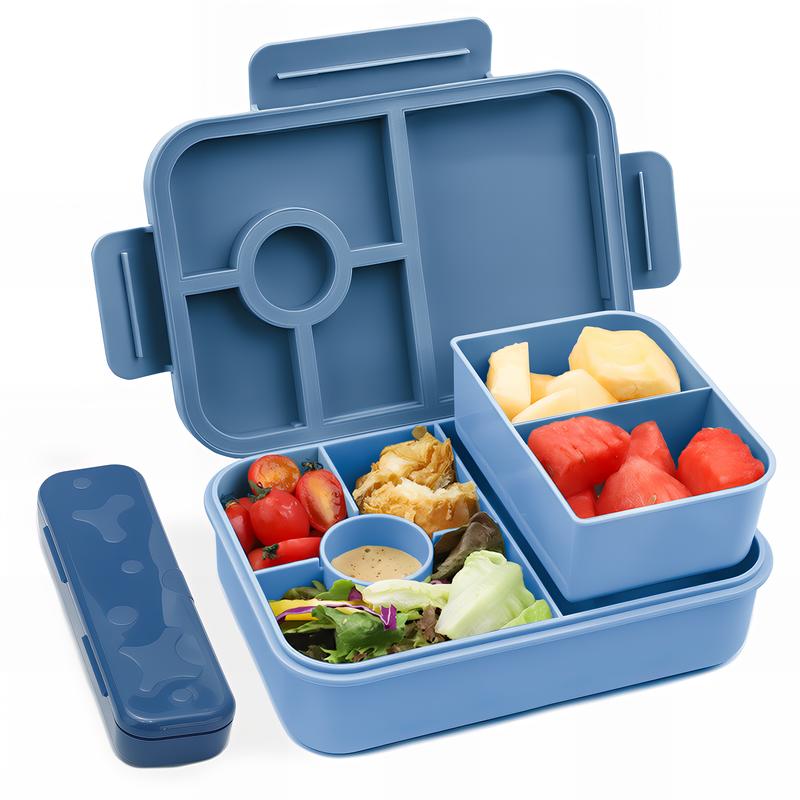 Bugucat Leak-Proof Bento Lunch Box 1300ML with 6 Compartments, Kids & Adult Bento Box with Cutlery, Dishwasher & Microwave Safe, High-Quality PP Material, 22x15x5.5 cm, Ideal for School, Kindergarten, Office