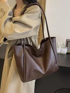 Women's Elegant Solid Color Tote Bag, Fashionable Large Capacity Shoulder Bag for Work & Daily Used, Casual Trendy Versatile High-quality Daily Commuting Bag, Commuter Tote Bag