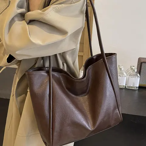 Women's Elegant Solid Color Tote Bag, Fashionable Large Capacity Shoulder Bag for Work & Daily Used, Casual Trendy Versatile High-quality Daily Commuting Bag, Commuter Tote Bag, Plain Tote Bag, Stylish Tote Bags