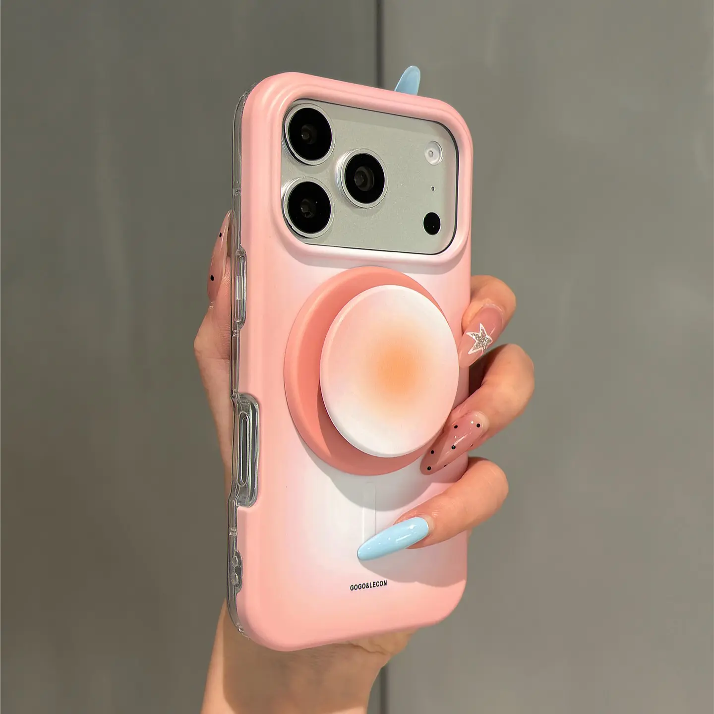 2-in-1 Magnetic Gradient Dual-Tone Design Phone Case with Stand,  Silicone Shockproof Protective Phone Cover With Pop-Socket Stand