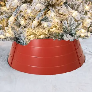 Glitzhome Christmas Tree Collar Metal Christmas Tree Ring (22-Inch Diameter Base) Red Fit Any 6ft High Trees