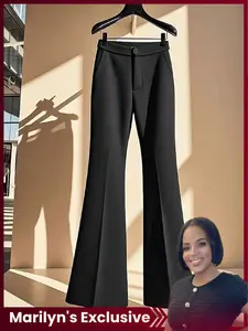 Women's Flare Pants Fall Winter Fashion Slim Fit Suit Pants, Casual Everyday Commuter Wear, Daily Stylish Trousers