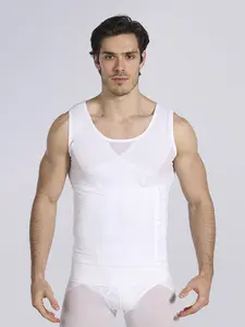 Men's Plain Contrast Mesh Compression Shapewear Tank Top, Adjustable Tummy Control Compression Top, High Stretch Underwear Shaper for Men
