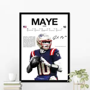 Drake Maye Hardline Series Poster, Drake Maye Signature Poster, New England Football Wall Art For Fans, Sport Gift For Men [UNFRAMED - PRINT ONLY]