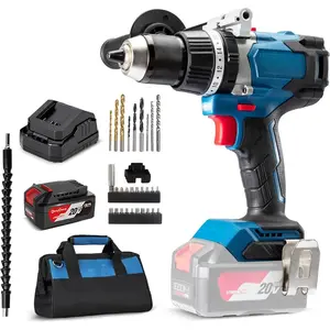 20V Brushless Hammer Drill, 1062 in-lbs, 1/2" Keyless Metal Chuck, 24+1+1 Clutch, Cordless Hammer Drill with 4.0Ah  Kit for Drilling Brick Wall, Metal,