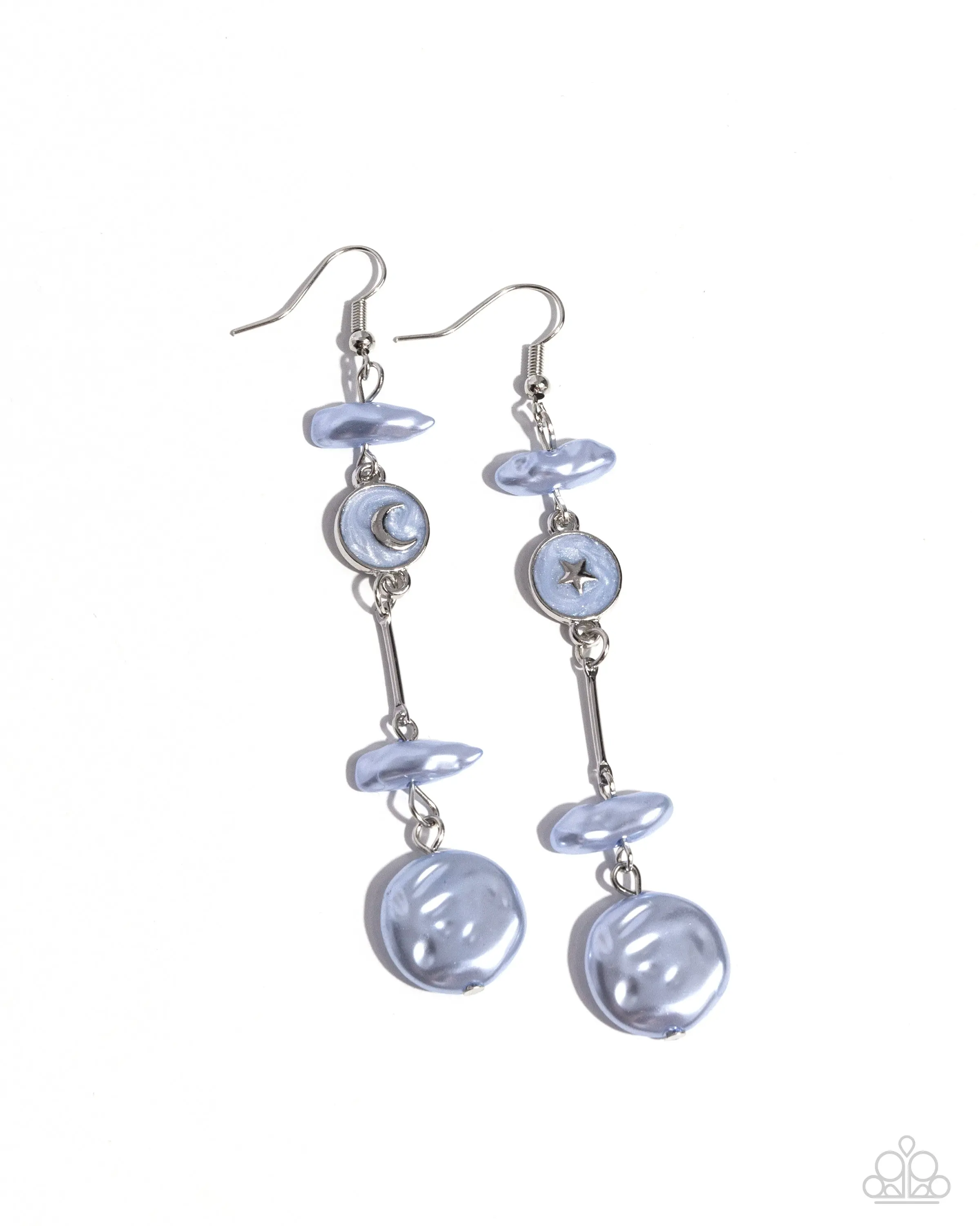 Blissful Balance - Blue Pearl Moon and Star Silver Earrings - Paparazzi
