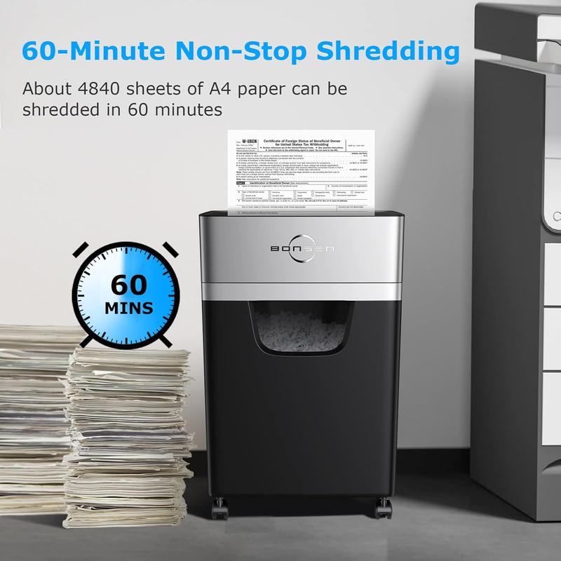 BONSEN 16-Sheet Heavy Duty Paper Shredder for Office, 60-Minute Running Time Cross-Cut CD Shredder with 60dB Low-Noise, 5.3-Gallon Pull Out Bin, Anti-Jam & Quiet Shredder for Home Office (S3102) Fathersdaygift Mechanical