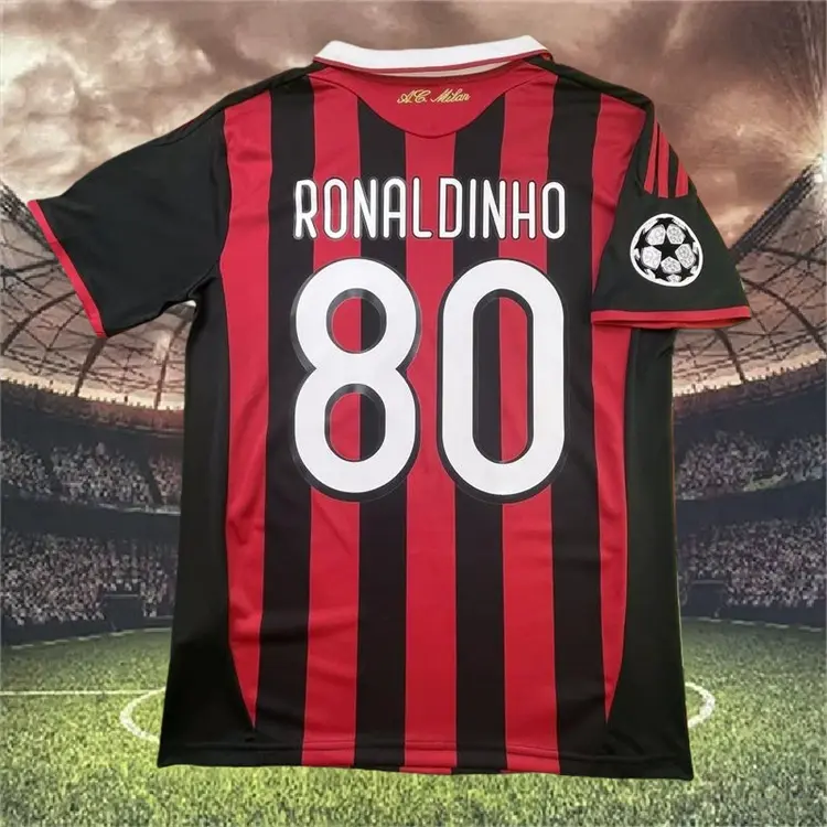 2009/10 AC Home No.80 Ronaldinho Retro Short Sleeves soccer jersey