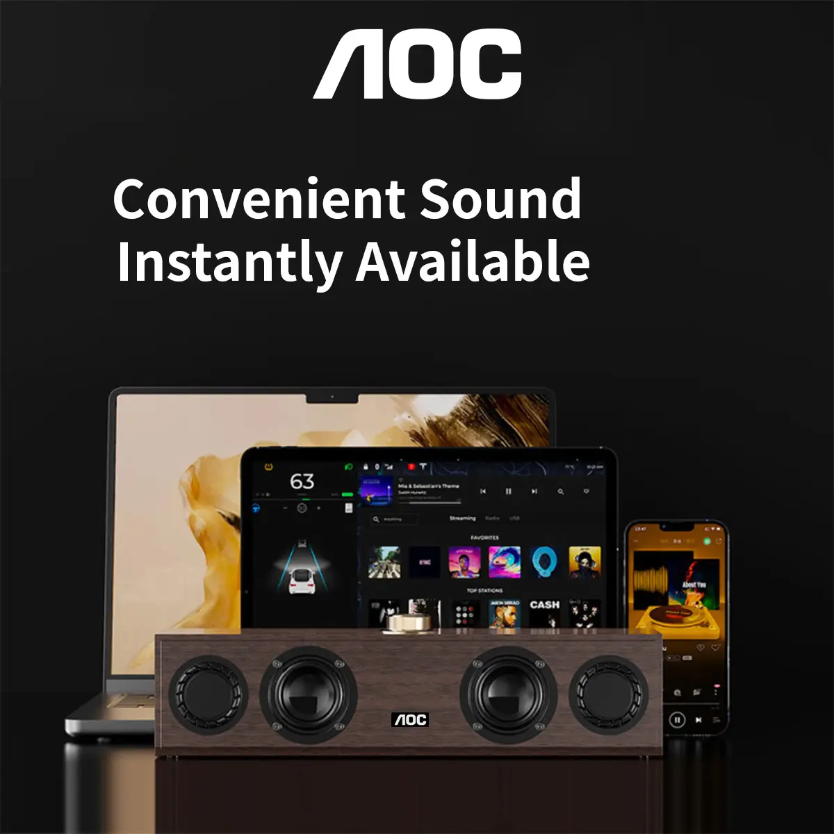 AOC ACS3620 Dual‑Driver Wooden Bluetooth Speaker, Vintage Desktop Stereo Speaker, 4Ω Impedance, Wide 40Hz‑20kHz Frequency Range, USB‑Powered Wired & Wireless Speaker for Laptop, Tablet, Home & Office Use