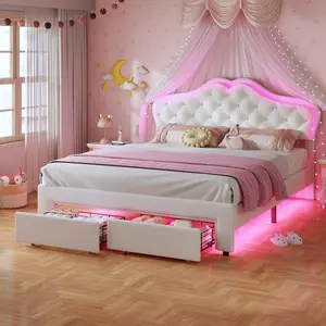 Full Size Velvet Princess LED Bed Frame White