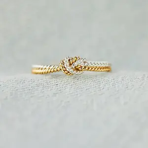 Handmade double chain knot ring, love knot ring, double strand knot double gold and silver knot ring for women, gift jewelry