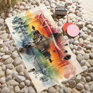 1 piece Zen meditation fused with the natural colors of the four seasons themed beach towel - Lightweight Portable Beach Towel, Moisture-wicking Quick-dry Fabric, suitable for Camping, Picnic, Outdoors, Quick-dry and Absorbent, Modern Pattern Style