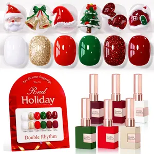 Double Rhythm 6 Pcs 15 ML Gel Polish Set Same Color Same Bottle Soak Off Gel Polish Kit Nail Art Manicure Salon DIY at Home for Women (Glitter Burgundy Red Gold Green White-T6-70)