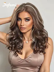 Dofami Synthetic Lace Front Blonde Highlight Wig, and Blonde Color, 14 Inch Curly Hair, No Fringe, Easy Styling, Perfect for Daily Wear and Special Occasions, Glueless Curly Wig