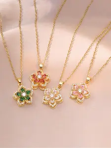 Flower Design Pendant Rotation Necklace for Women & Girls, Fashion Rhinestone Decor Jewelry for Party, Daily Clothing Decor, Trendy All-match & Exquisite Jewelry for Birthday Gift, Charm Necklaces