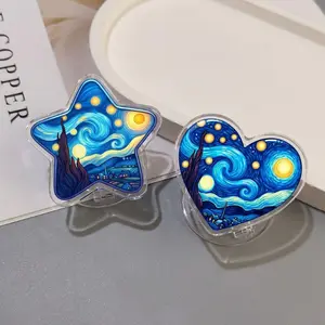 Van Gogh Starry Night Inspired Phone Grip Set Aesthetic Art Style Star And Heart Design Phone Stand Holder Cute Artistic Phone Accessories Gift For Art Love