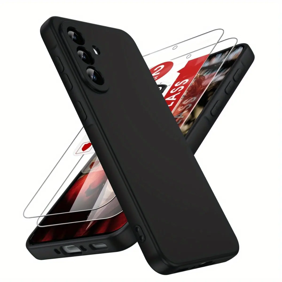 3 PCS Phone Case with 2X Clear Screen Protectors Liquid Silicone Case for Samsung A56 A55 A54 S25 Ultra S24 S23 FE, Camera Protection, Shockproof Protective Cellphone Cover, Protective Casing, TPU Soft Shell, Accessories